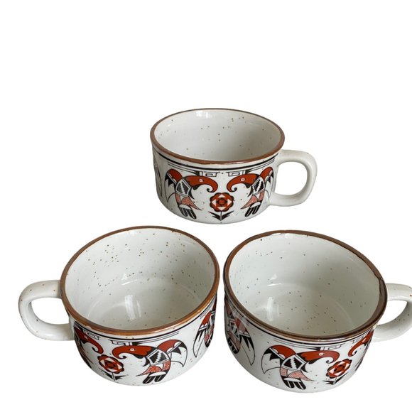 Vtg OMC Tiki Mid Mod Thunderbirds Otagiri Soup Stew Mugs Japanese Birds Aztec - Picture 6 of 16